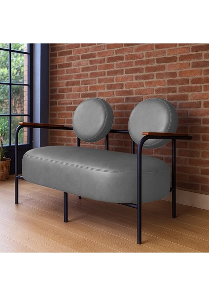 - Venüs Ikili Koltuk Kanepe - Deri Kumaş - Metal Iskelet - Gri