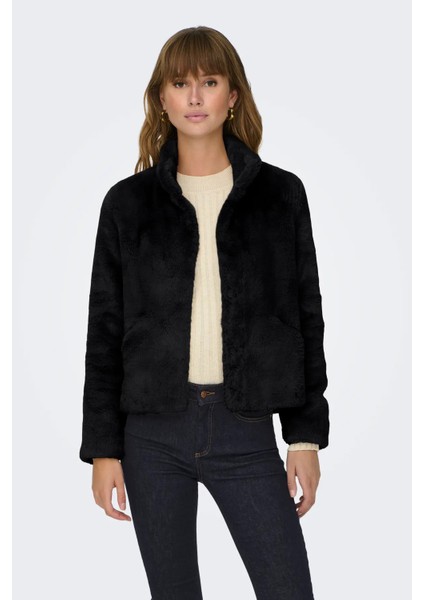 Kadın Onlnewvıda Dik Yaka Kürk Mont 15295423 Siyah