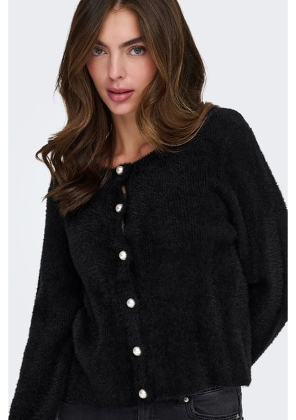 Kadın Onlpetra Inci Düğmeli Bisiklet Yaka Örgü Hırka 15350655 Siyah