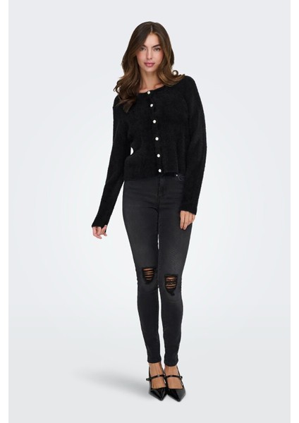 Kadın Onlpetra Inci Düğmeli Bisiklet Yaka Örgü Hırka 15350655 Siyah fiyatları