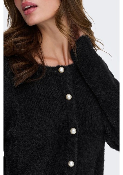 Kadın Onlpetra Inci Düğmeli Bisiklet Yaka Örgü Hırka 15350655 Siyah modelleri