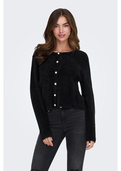 Kadın Onlpetra Inci Düğmeli Bisiklet Yaka Örgü Hırka 15350655 Siyah fırsatları