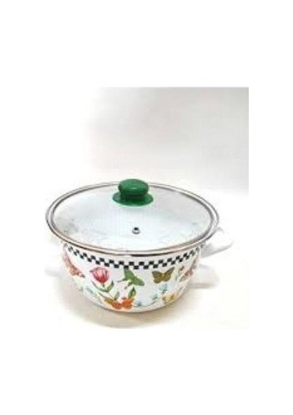 ALV004 NO22 Beyaz Çiçekli Kızartma Tencere