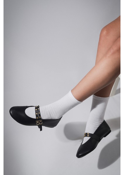 Kadın Çift Bantlı Zımbalı Günlük Babet Bekosa Siyah fiyatları