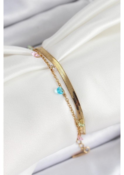 316L Çelik Gold Renk Karışık Renkli Kristal Taşlı 2li Kadın Bileklik - PRT3500EB06720 fiyatları