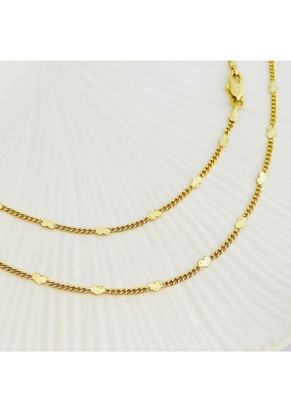 Pullu Kolye Kalpli Ezme Kadın Kolye Kararmaz Xuping 45CM 14 Ayar Gold