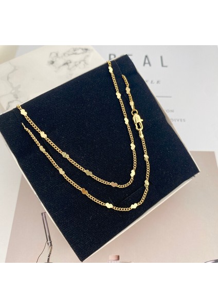 Pullu Kolye Kalpli Ezme Kadın Kolye Kararmaz Xuping 45CM 14 Ayar Gold
