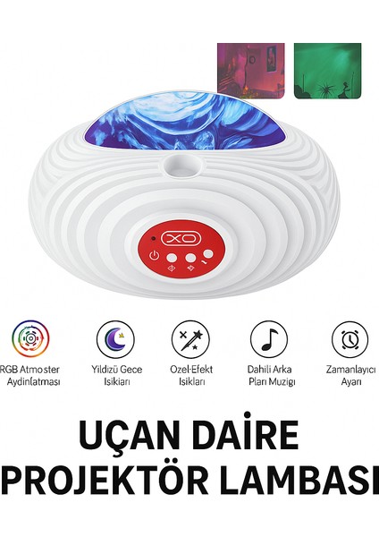 Rgb Işık Efektli Ufo Tasarım Yıldızlı Gece Projektör Lamba – Bluetooth Hoparlörlü