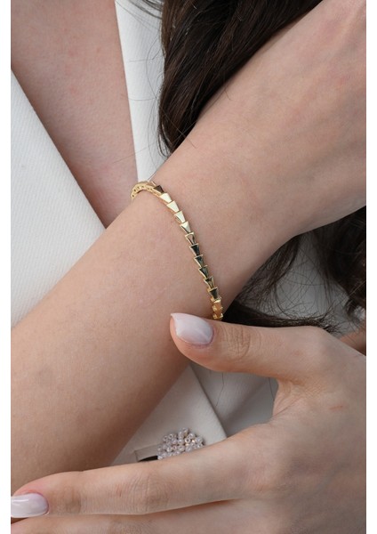 Gümüş Altın Yaldızlı Modern Görünümlü Ardışık Üçgenler Bileklik SGTL12852GOLD