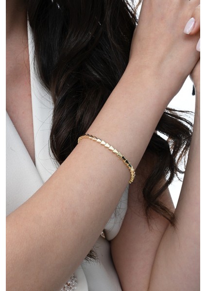 Gümüş Altın Yaldızlı Modern Görünümlü Ardışık Üçgenler Bileklik SGTL12852GOLD modelleri
