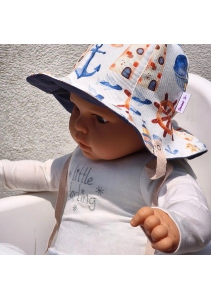 Çift Taraflı Bağlamalı Keten Görünümlü Bebek Bucket Şapka