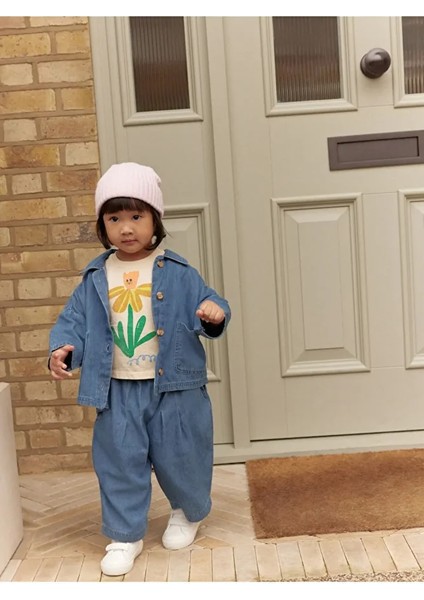 Pamuklu Denim Ceket Pantolon Thsirt 3'lü Set Alt Üst Takım