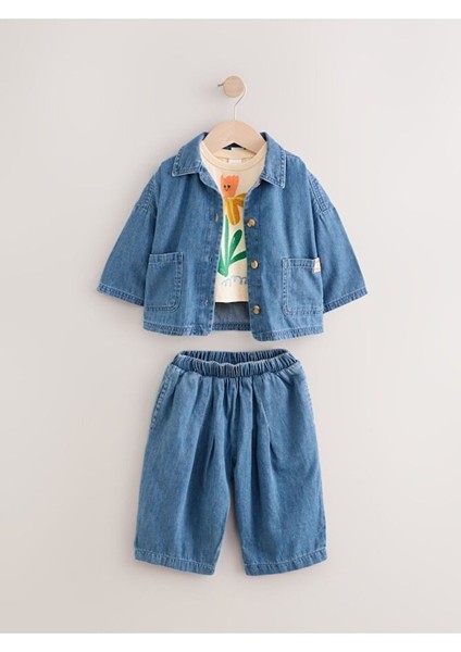 Pamuklu Denim Ceket Pantolon Thsirt 3'lü Set Alt Üst Takım fırsatları