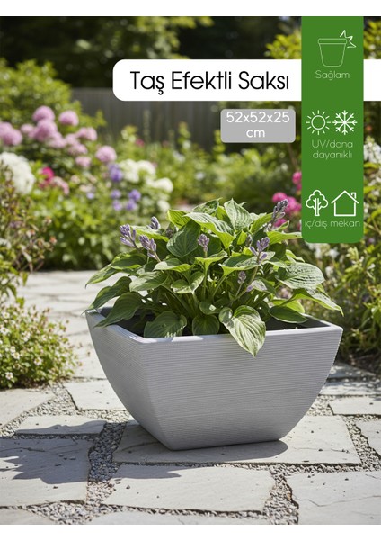 Yivli Gri Plastik Kare Saksı G 52 cm D 52 cm Y 25 cm