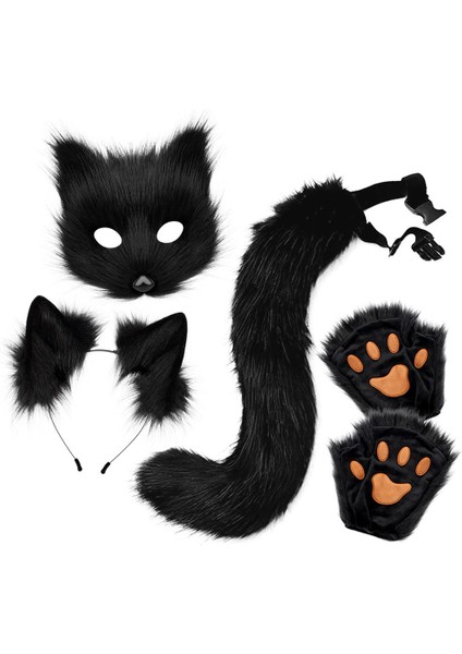 Cadılar Bayramı Peluş Tilki Maskesi Seti Hayvan Pençeleri Simülasyonu Tilki Kulakları Kafa Bandı Kuyruk Hayvan Kuyruğu Cos Aksesuarları (Yurt Dışından)