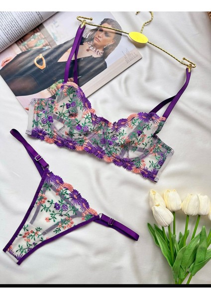 Kadın Mor Dantelli Nakışlı Iç Çamaşır Takımı modelleri