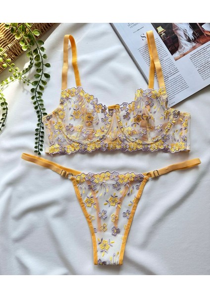 Kadın Sarı Dantelli Nakışlı Iç Çamaşır Takımı fiyatları