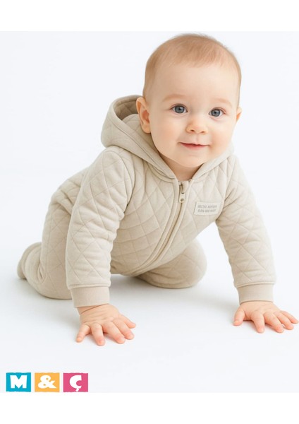 Unisex Kapşonlü Ayaklı Kapitone 3-6-9 Ay Kız Erkek Bebek Tulum Hooded Footed Baby Romper