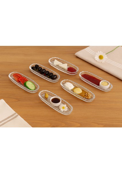 6 Lı Cam Mini Kayık Tabak Kase Kahvaltılık 14*6cm