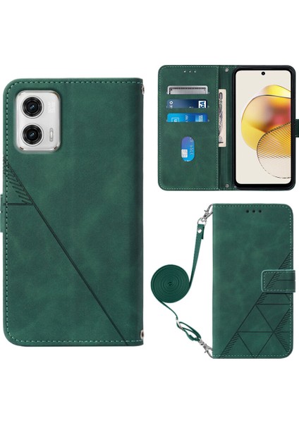 Motorola Moto G73 Tam Korumalı Yumuşak Pu Deri Kapaklı Cüzdan Telefon Kılıfı, Kart Tutucu ve Uzun Askı ile Uyumlu (Yurt Dışından)