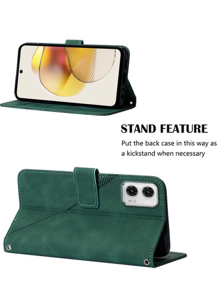 Motorola Moto G73 Tam Korumalı Yumuşak Pu Deri Kapaklı Cüzdan Telefon Kılıfı, Kart Tutucu ve Uzun Askı ile Uyumlu (Yurt Dışından) modelleri