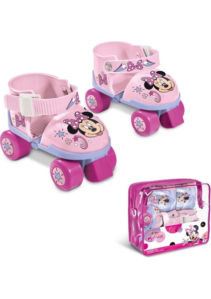Minnie Çocuk Paten Seti 4 Tekerli Ayarlanabilir 22-29 Numara Dizlik ve Dirseklikli 3-6 Yaş Pembe