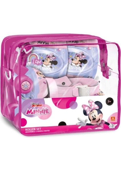 Minnie Çocuk Paten Seti 4 Tekerli Ayarlanabilir 22-29 Numara Dizlik ve Dirseklikli 3-6 Yaş Pembe