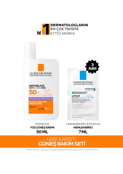 Leke Karşıtı Güneş Bakım Seti:anthelios Anti-Dark Spots Fluid SPF50+50 Ml&lipikar Nemlendirici 7mlx3