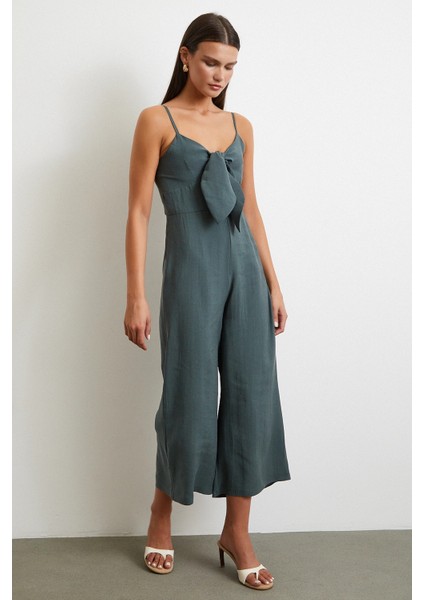 Fiyonklu Askılı Tulum Yeşil