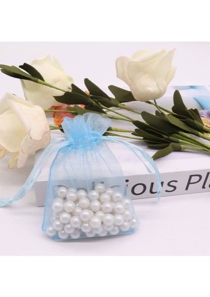 100 Adet Büzgülü Tüllü Kına Kesesi Düğün Organizer Kese Lavanta, Nikah Şekeri Kesesi 9X12 Mavi fiyatları