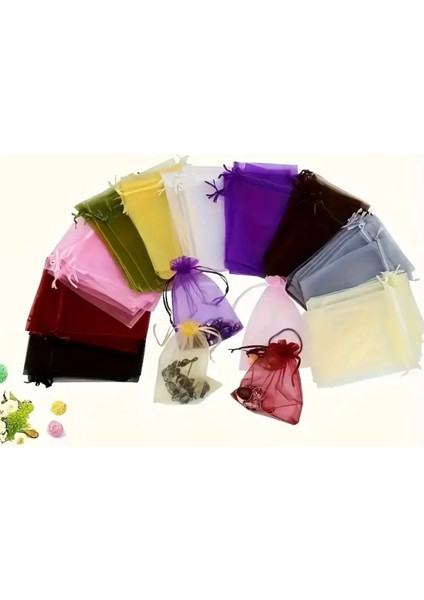 100 Adet Büzgülü Tüllü Kına Kesesi Düğün Organizer Kese Lavanta, Nikah Şekeri Kesesi 9X12 Mavi indirimleri