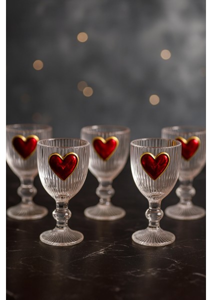 6 Lı Kristal Cam Kahve Yanı Su Bardağı Kalp Bardak Kalpli 75ML