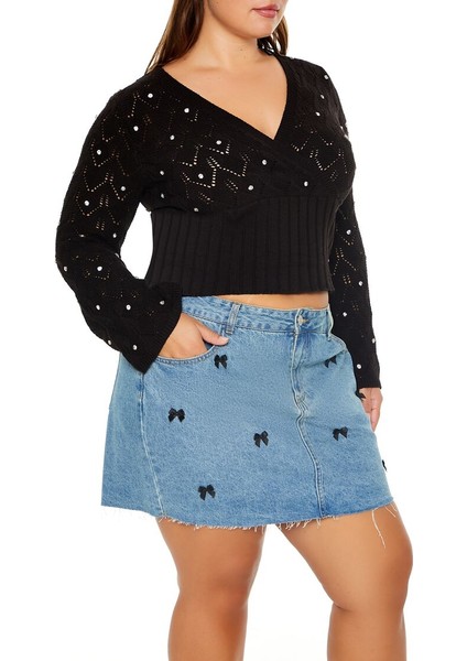 Plus Size Taş Detaylı Kazak