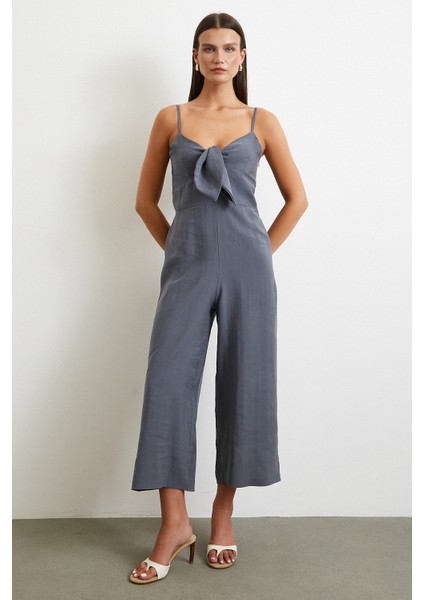 Fiyonklu Askılı Tulum Gri