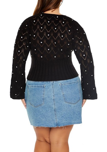 Plus Size Taş Detaylı Kazak modelleri