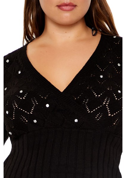 Plus Size Taş Detaylı Kazak indirimleri