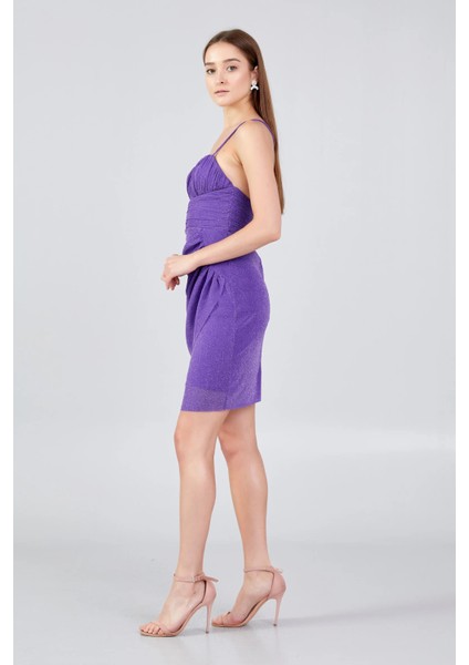 Kadın Ip Askılı Tül Mini Abiye Elbise 5077 Mor fiyatları