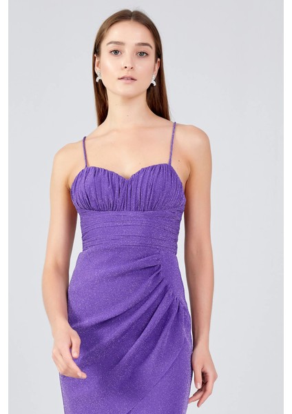 Kadın Ip Askılı Tül Mini Abiye Elbise 5077 Mor modelleri