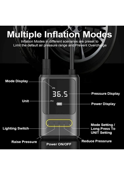 Kablosuz Oto Araç Mini 4000MAH 150 Psı Işıklı Oto Hava Kompresörü fiyatları