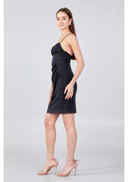 Kadın Ip Askılı Tül Mini Abiye Elbise 5077 Siyah fiyatları