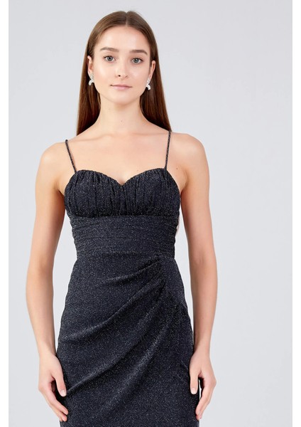 Kadın Ip Askılı Tül Mini Abiye Elbise 5077 Siyah modelleri