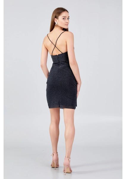 Kadın Ip Askılı Tül Mini Abiye Elbise 5077 Siyah fırsatları