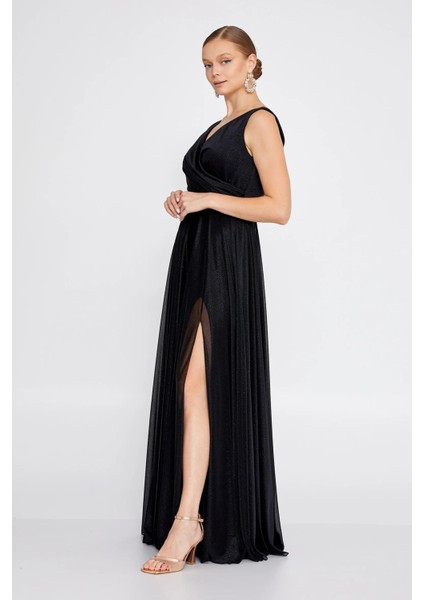 Kadın Büyük Beden Sim Detaylı Kolsuz Maxi Abiye Elbise 6111 Siyah fiyatları