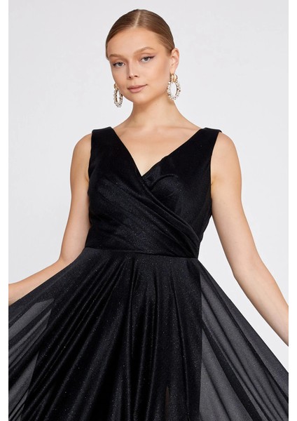 Kadın Büyük Beden Sim Detaylı Kolsuz Maxi Abiye Elbise 6111 Siyah modelleri