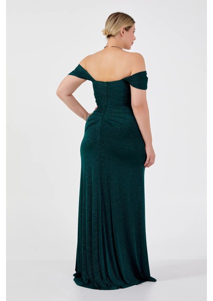 Kadın Büyük Beden Düşük Omuz Derin Yırtmaçlı Balık Form Abiye Elbise 8212 Nefti fırsatları