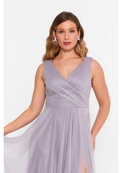 Kadın Büyük Beden Sim Detaylı Kolsuz Maxi Abiye Elbise 6111 Vizon modelleri