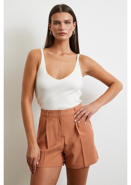 Piliseli Cepli Şort Kiremit