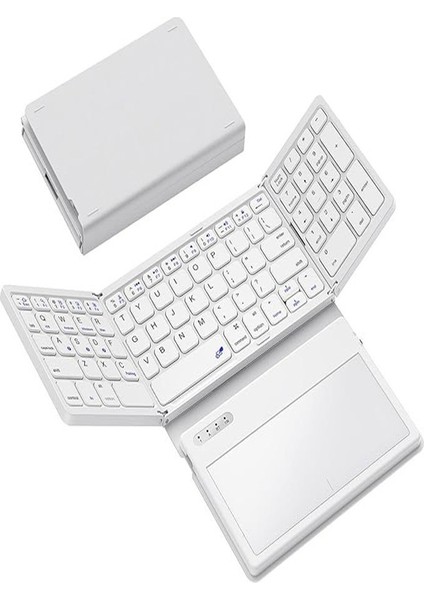Katlanabilir Beyaz Bluetooth Klavye + Touchpad Ultra Taşınabilir Type-C Şarj
