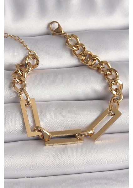 316L Çelik Gold Renk 2li Zincir Model Kadın Bileklik - PRT3500EB03873