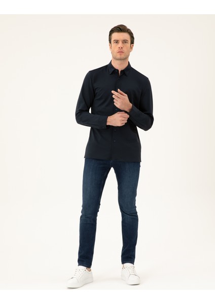 Erkek Lacivert Slim Fit Gömlek 50286260-VR033 fırsatları
